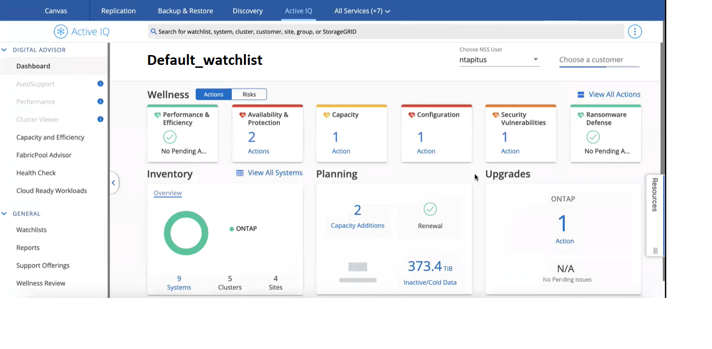 A screenshot of the Digital Advisor user interface in the Console.