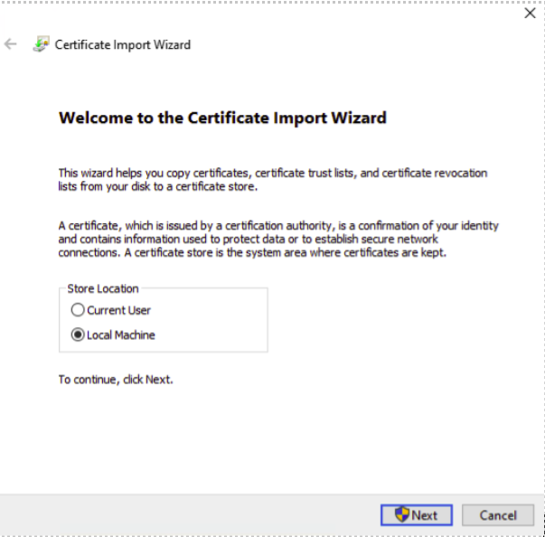 screenshot onelake import cert