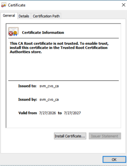 screenshot onelake install cert