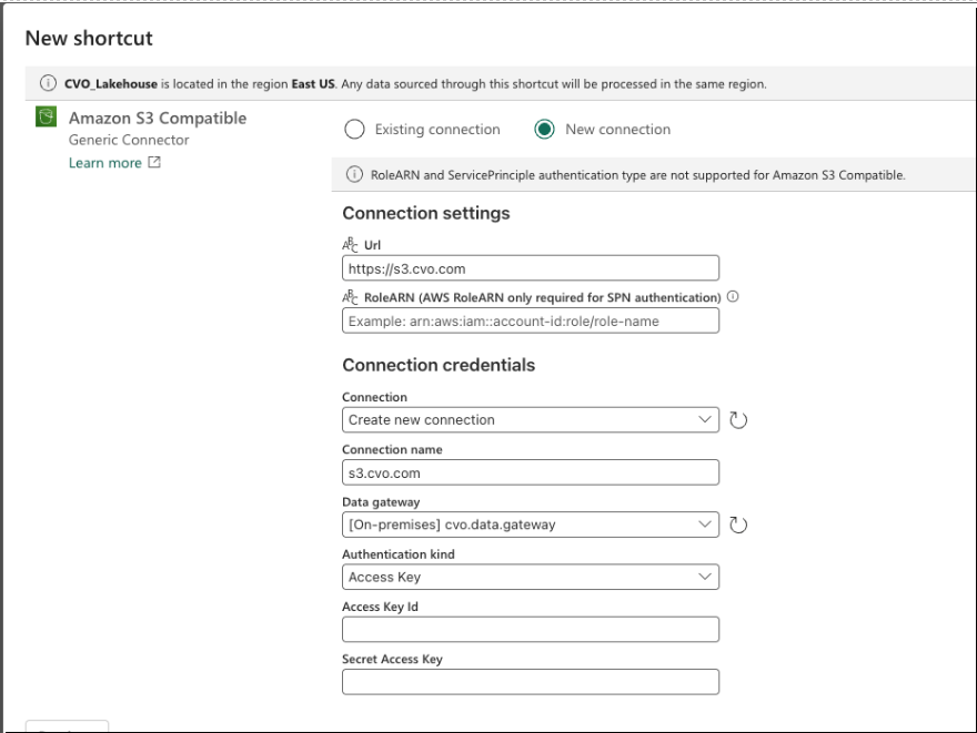 screenshot onelake shortcut1