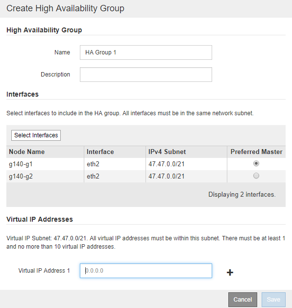 HA Groups Select Virtual IPs