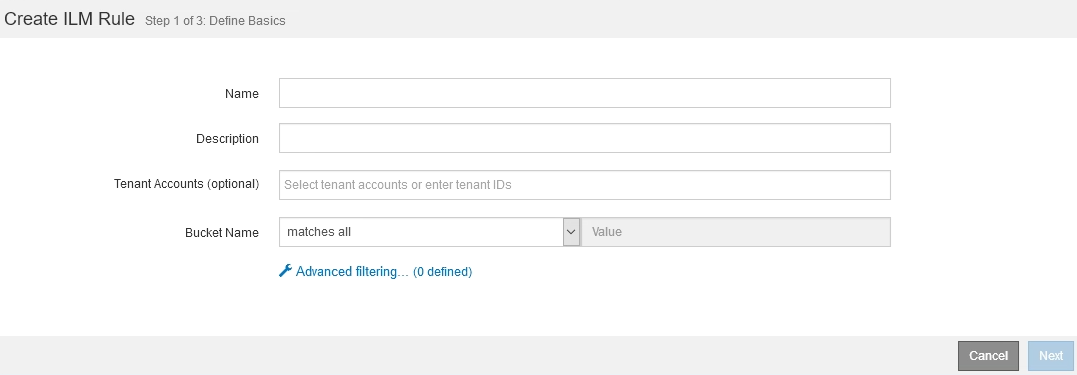 Create ILM Rule step 1 of 3