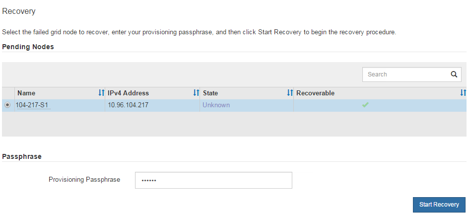 screenshot showing the Maintenance > Recovery page