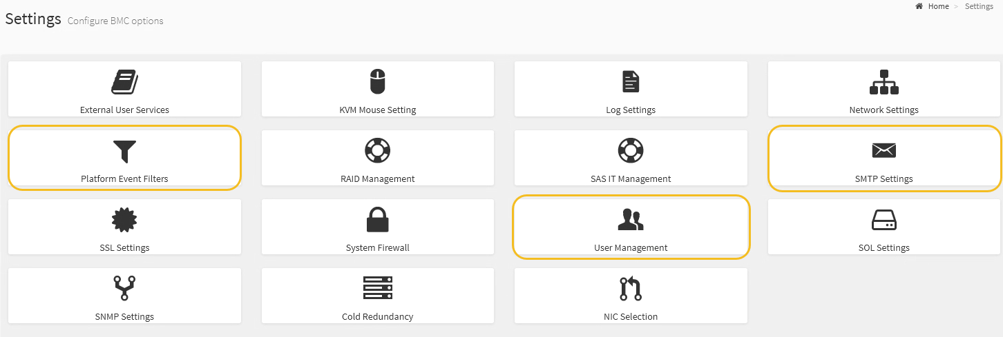 BMC Settings menu