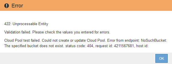 Cloud Storage Pool Create Error