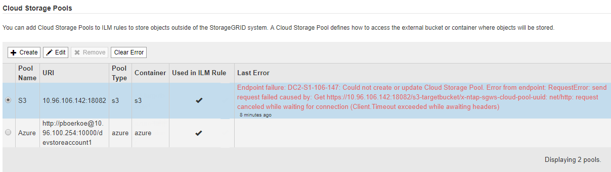 Cloud Storage Pools Error