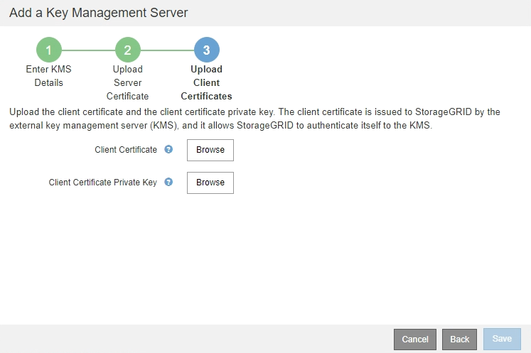 KMS Step 3 Upload Client Certificate