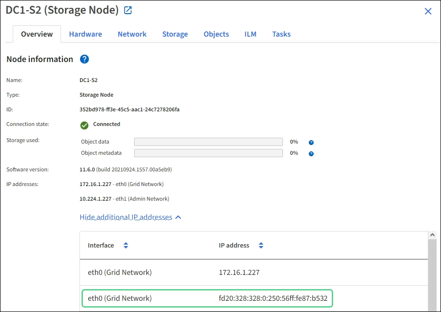 screen shot of Nodes > Overview > IP Addresses