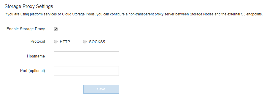 screenshot of Storage Proxy Settings dialog box