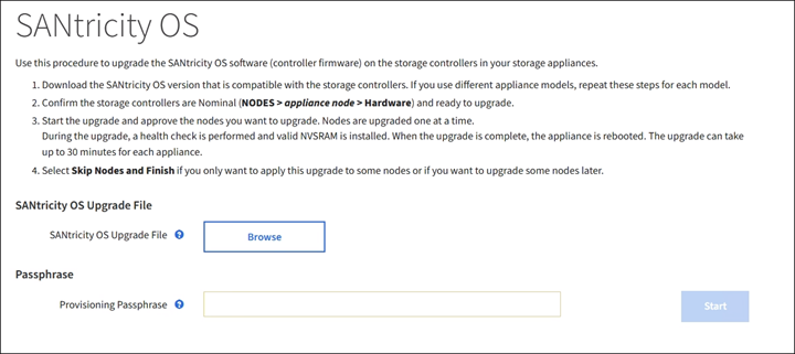 StorageGRID first SANtricity OS page