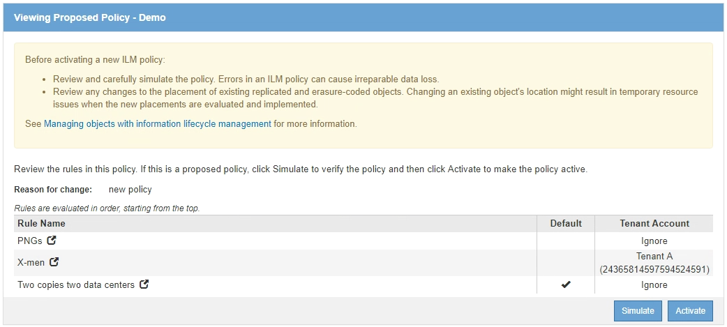 Example 2: Reordering rules when simulating a proposed ILM policy