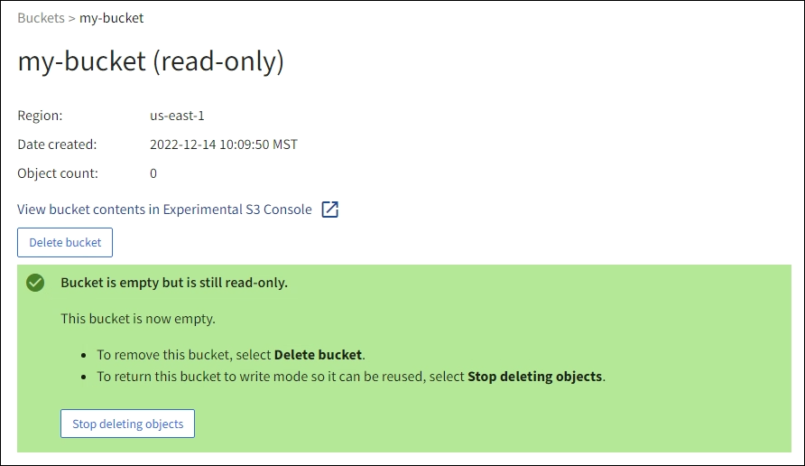 screenshot showing all bucket objects deleted
