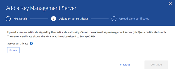 KMS Step 2 Upload server certificate