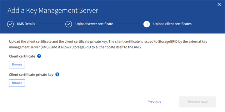 KMS Step 3 Upload client certificate