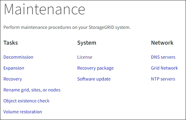 Maintenance Menu and Page