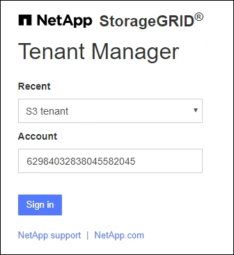 StorageGRID Sign In page if SSO is enabled