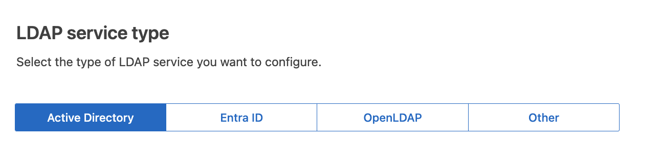 Identity Federation page showing LDAP service type options