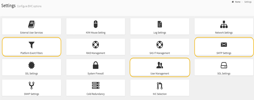 BMC Settings menu