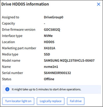 Manage drives tab Drive details