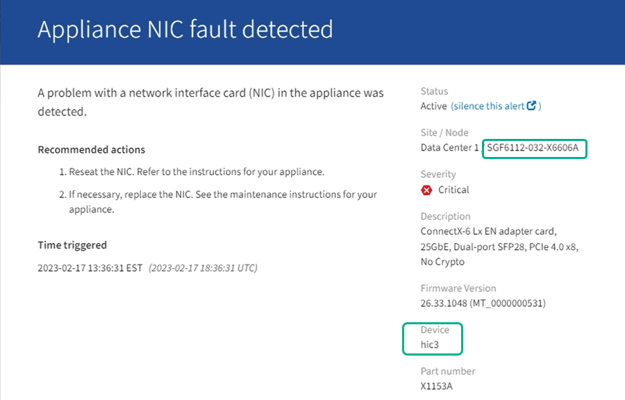 Alert with component ID