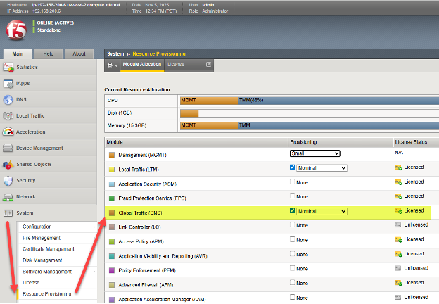 Global Traffic (DNS) service enabled