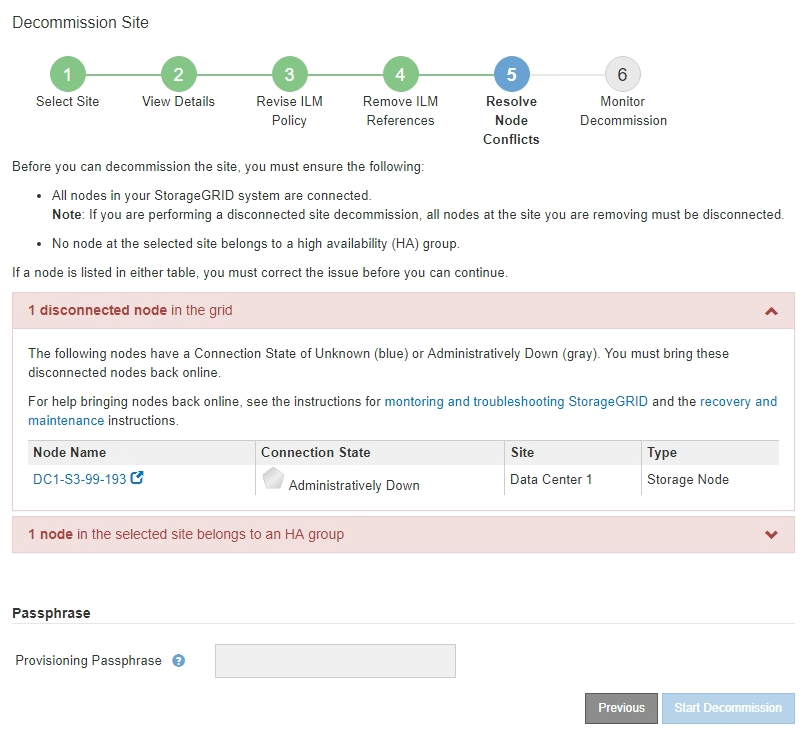 Decommission Site Step 5 Resolve Node Conflicts