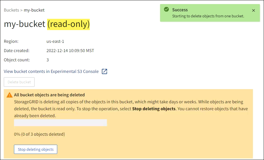 screenshot showing bucket objects being deleted