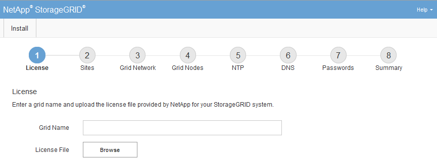 StorageGRID installer first screen