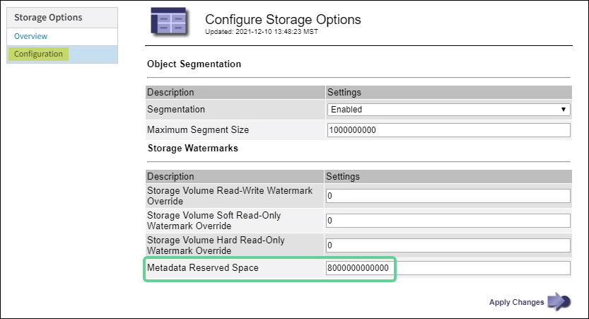 Metadata Reserved Space