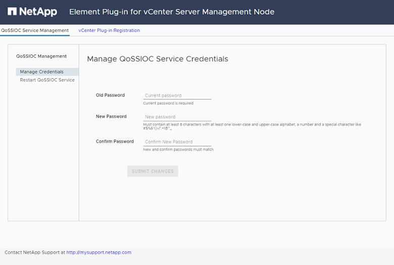 NetApp Element Plug-in for vCenter Server registration utility menu
