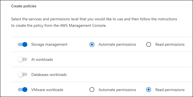 A screenshot showing one set of credentials that provide two types of workload permissions.