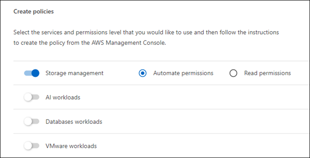 A screenshot showing one set of credentials that provide two types of workload permissions.