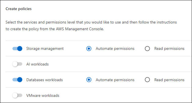 A screenshot showing one set of credentials that provide two types of workload permissions.