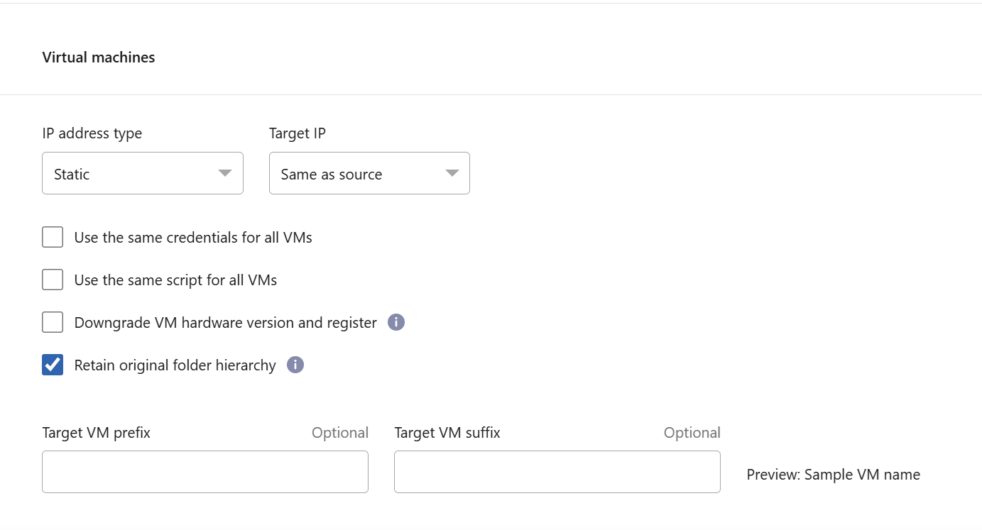 屏幕截图显示添加复制计划 > 资源映射 > 虚拟机