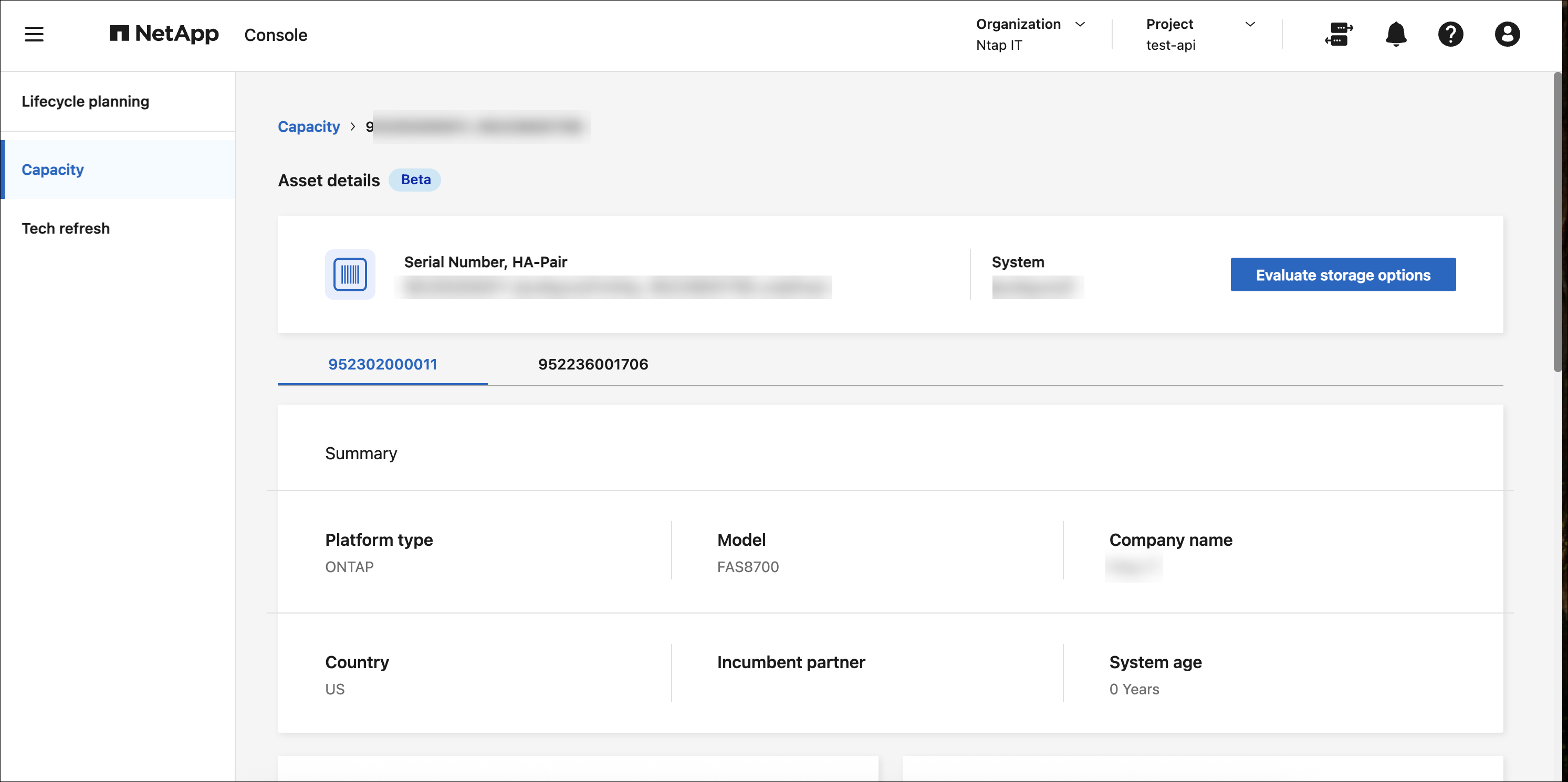 生命周期规划中的容量页面