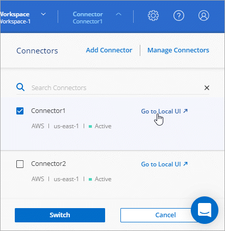 标题中显示 Connector 图标和 Go to Local UI 操作的屏幕截图。