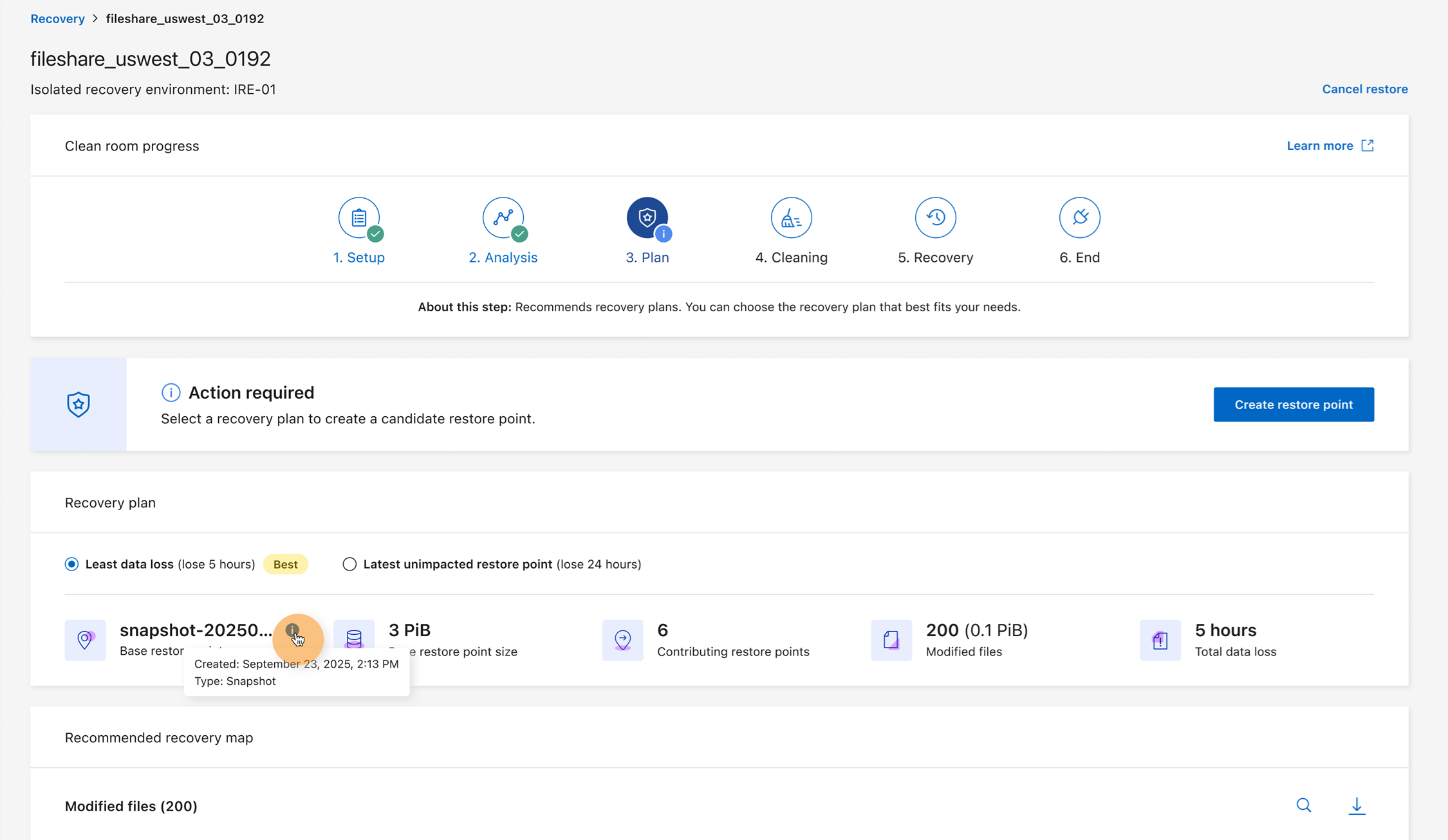 Clean Restore Plan 步骤的屏幕截图。