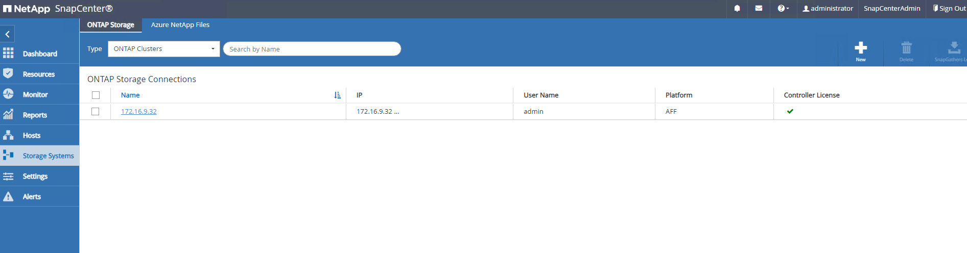 此映像提供用于SnapCenter服务器的Azure NetApp Files
