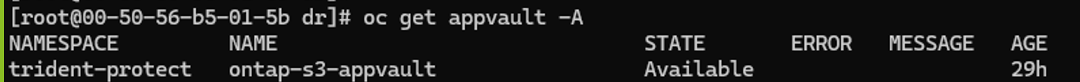 trident-protect 命名空间中的 OCP-v AppVault