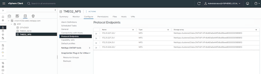 vSphere UI 中的 NFS PE