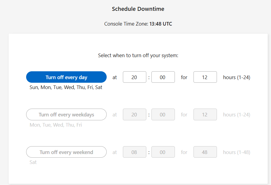 屏幕截图：显示计划停机时间屏幕。