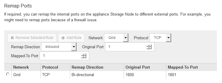 屏幕截图显示了 StorageGRID Webscale 设备安装程序中的 "Remap Ports" 选项