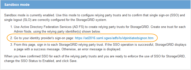 身份提供商登录页面的 URL