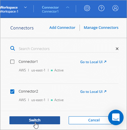 螢幕擷取畫面會在標題和「切換」動作中顯示「 Connector 」圖示。