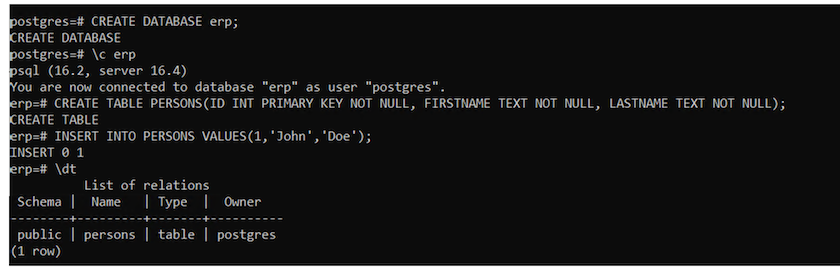postgresql 表、模式、行