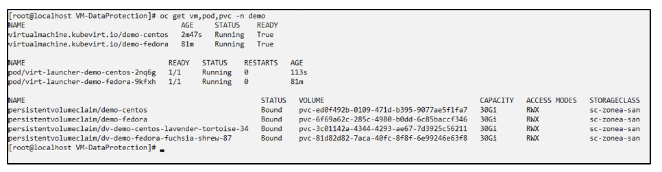 demo 命名空間中的 demo-centos VM