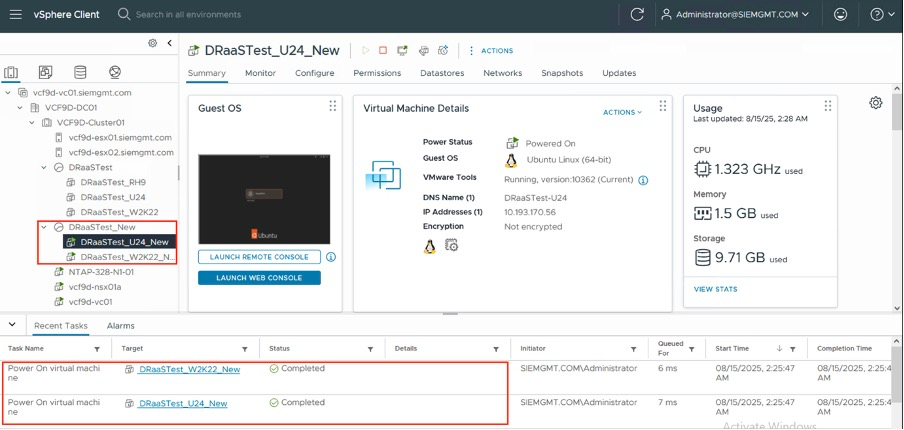 vSphere Client - 虛擬機器已啟動