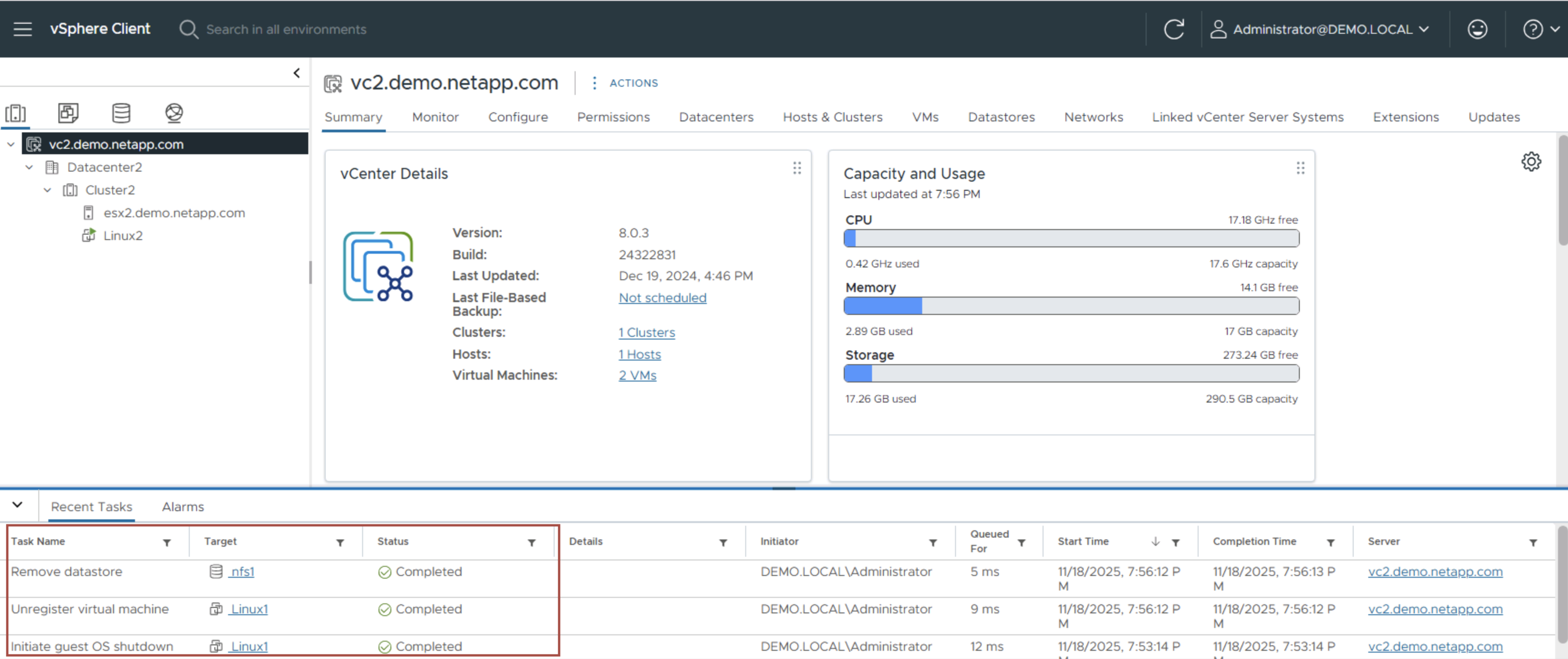 vSphere Client - 最近任務
