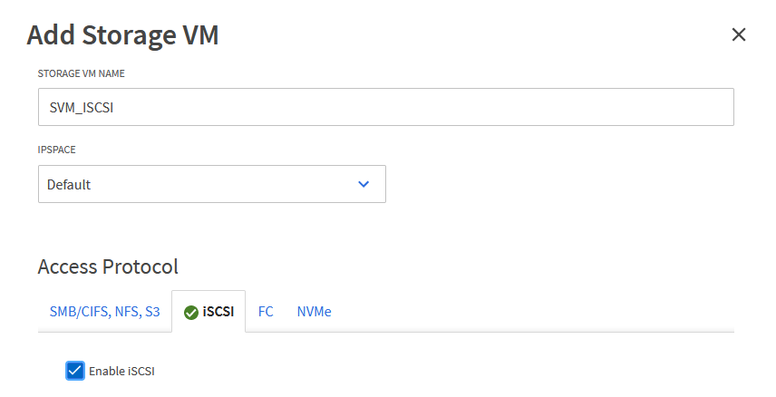 新增儲存虛擬機器精靈 - 啟用 iSCSI
