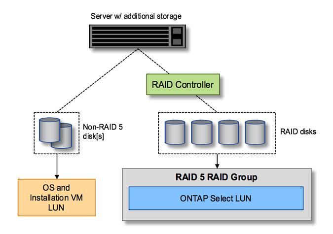混合 RAID／非 RAID 系統上的伺服器 LUN 組態